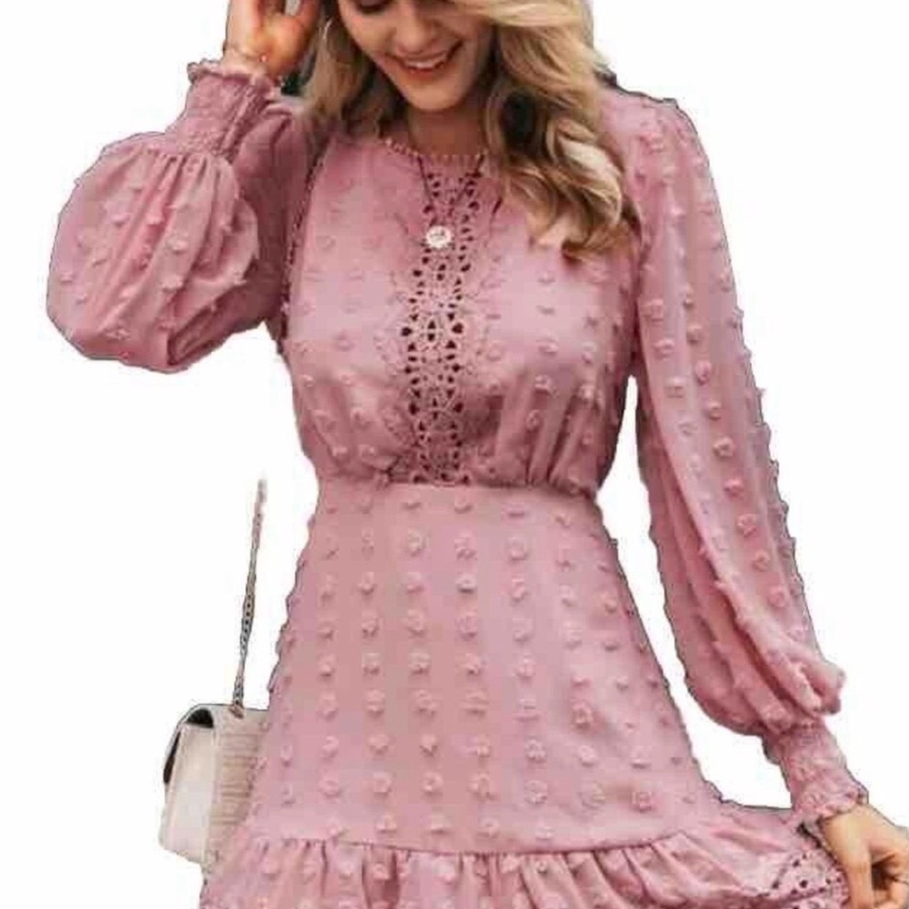 Simplee Women’s M Blush Lace Long Sleeve Dress Spring Sheer Colorful